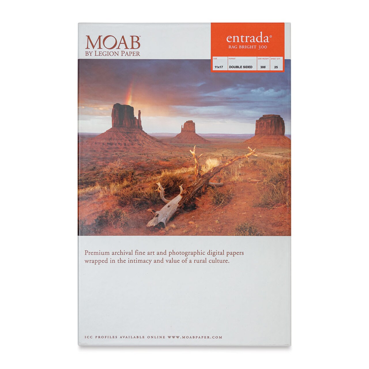 Legion Moab Entrada Digital Rag Paper - 11" x 17", Bright White, 300 gsm, Pkg of 25 Sheets